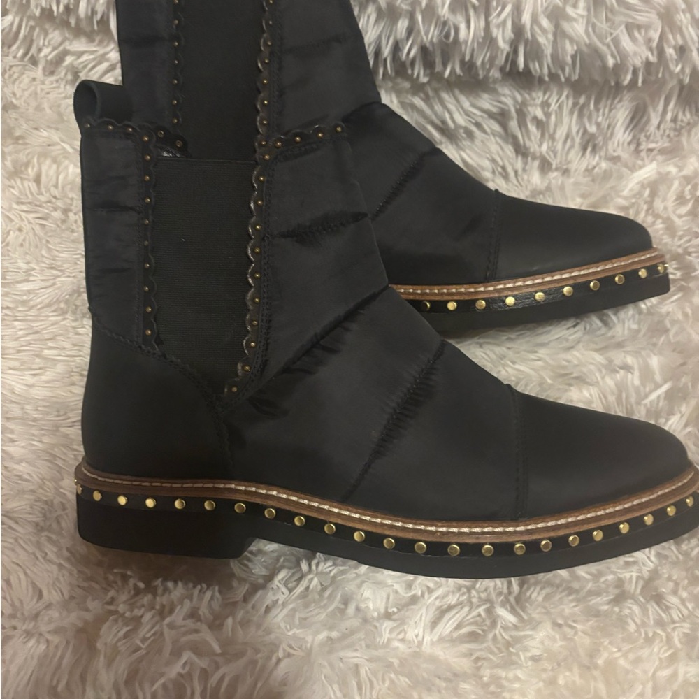 Free People Black Ankle Boots with Gold Studs
